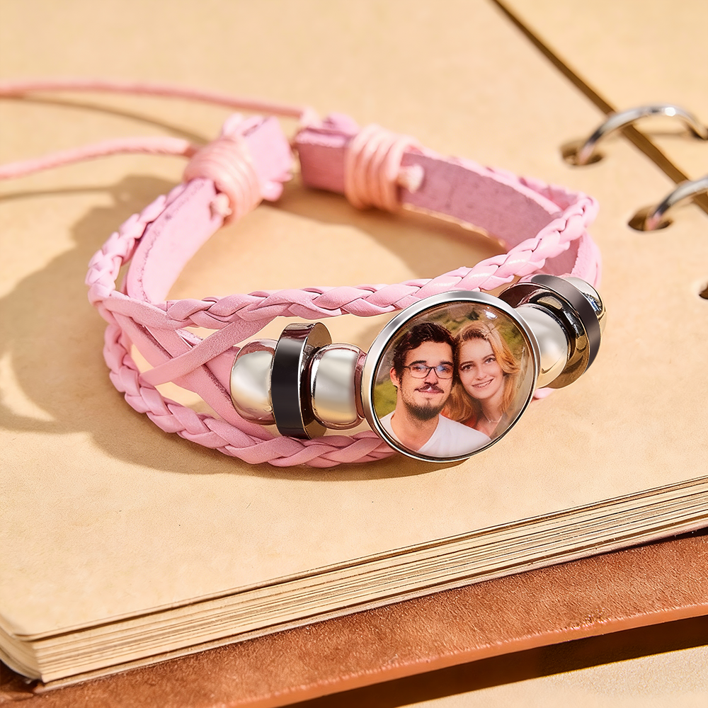 Custom Photo PU Leather Bracelet Personalized Picture Bracelet Valentine's Day Birthday Gift